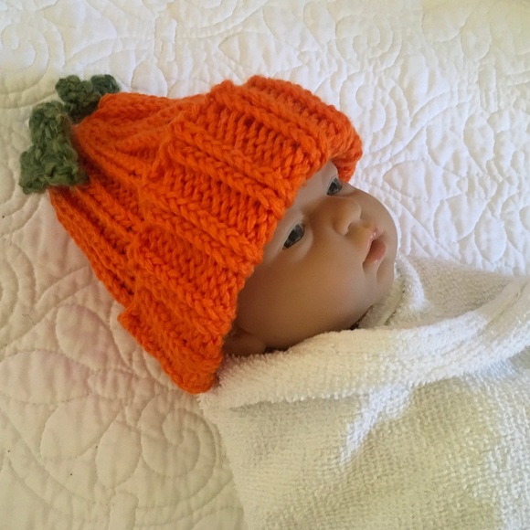 Hand Crafted Sweet Pumpkin Knit Baby Hat - Picture 6 of 6